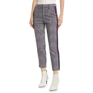 MOTHER The Shaker Prep Fray Plaid Ankle Pants Red Blue Side Stripes Women's 28